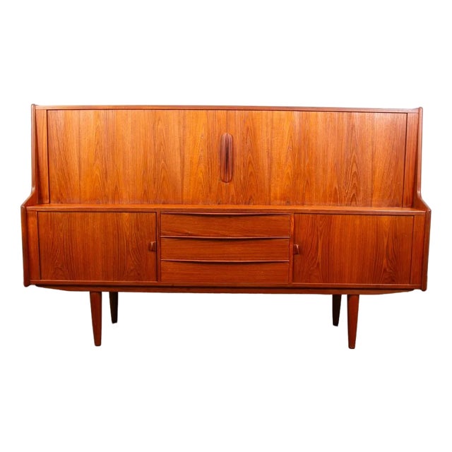 Mid Century Danish Modern Credenza Teak Cabinet Tambour Doors Carlo Jensen, Attributed For Sale