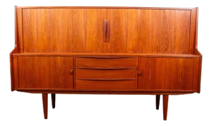 Mid Century Danish Modern Credenza Teak Cabinet Tambour Doors Carlo Jensen, Attributed