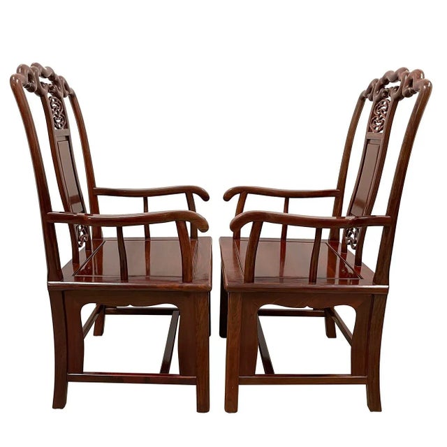Chinese 20th Century Chinese Rorsewood Carved Armchairs Set For Sale - Image 3 of 13