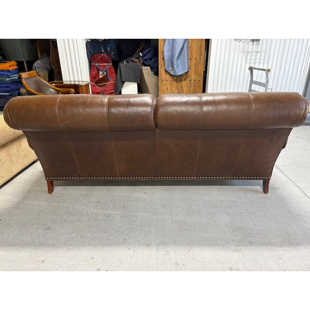 Animal Skin Napa Brown Leather Sofa With Nail Head Treatment, Late 20th Century For Sale - Image 7 of 8