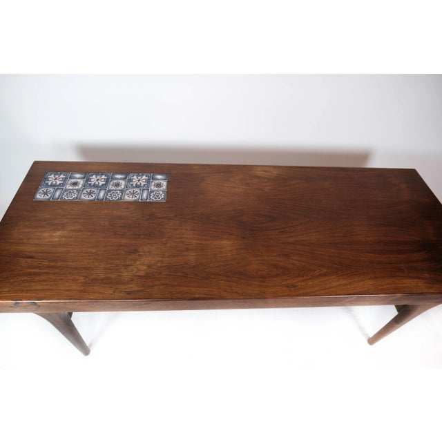 Wood Rosewood Coffee Table with Blue Tiles by Johannes Andersen for CFC Silkeborg, 1960s For Sale - Image 7 of 15
