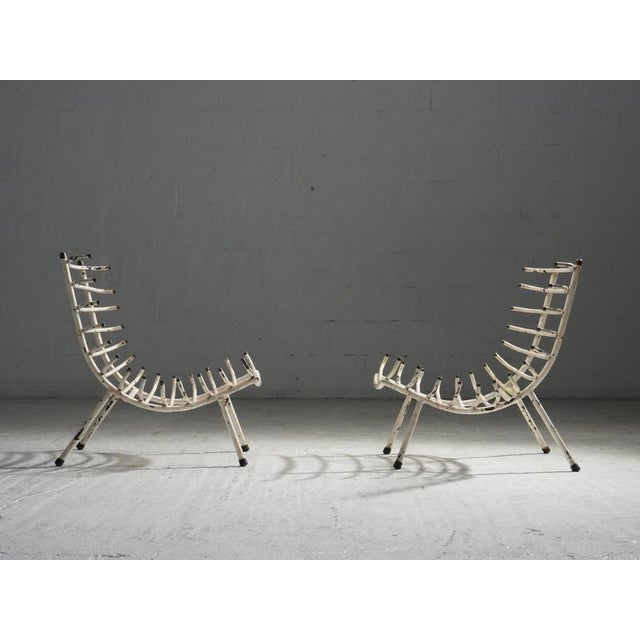 Set of White Rib Chairs in Metal and Brass, Brazil, 1950s For Sale - Image 3 of 9