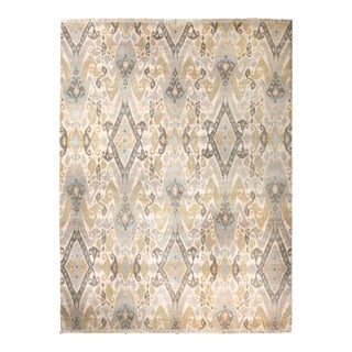 Hand Knotted Rug of Ikat Design in Soft Color Palette. For Sale