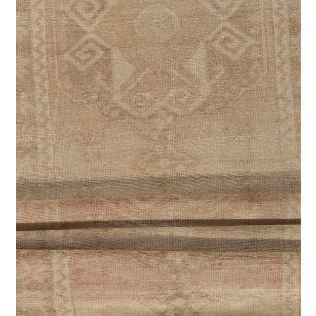 Vintage Circa 1940 Tan Turkish Oushak Hand Knotted Wool Runner 3ft 7in X 12ft 9in For Sale - Image 13 of 14