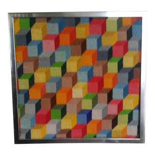 Colorful Cubist Op Art Needlework For Sale