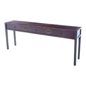 19th Century Antique Chinese Three-Drawer Console or Sofa Table With Bronze Hardware