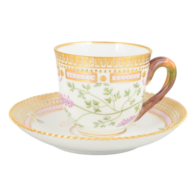 Flora Danica Demitasse Cup with Saucer in Porcelain from Royal Copenhagen, 1960s, Set of 2 For Sale
