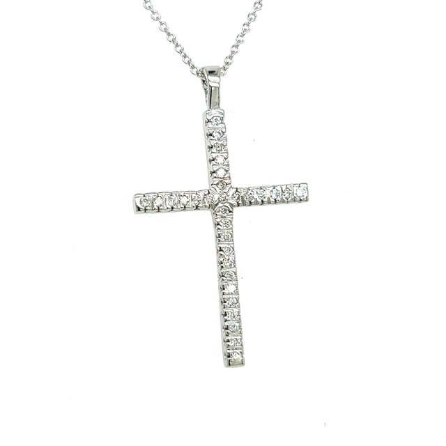 2010s Natural Diamond Cross Pendant 17" Chain 14k White Gold 0.41 TCW Certified For Sale - Image 5 of 11