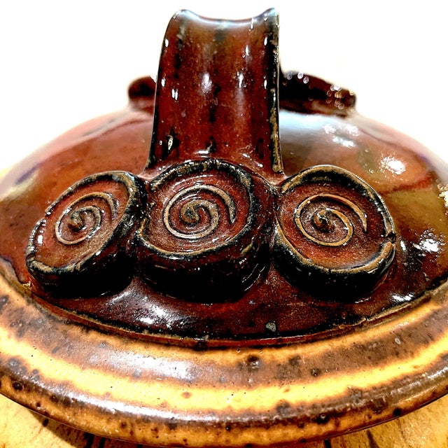 Goldenrod Massive 1980's Hand-Crafted Stoneware Pottery Jar With Lid - Ken Edwards Montana Potter For Sale - Image 8 of 12
