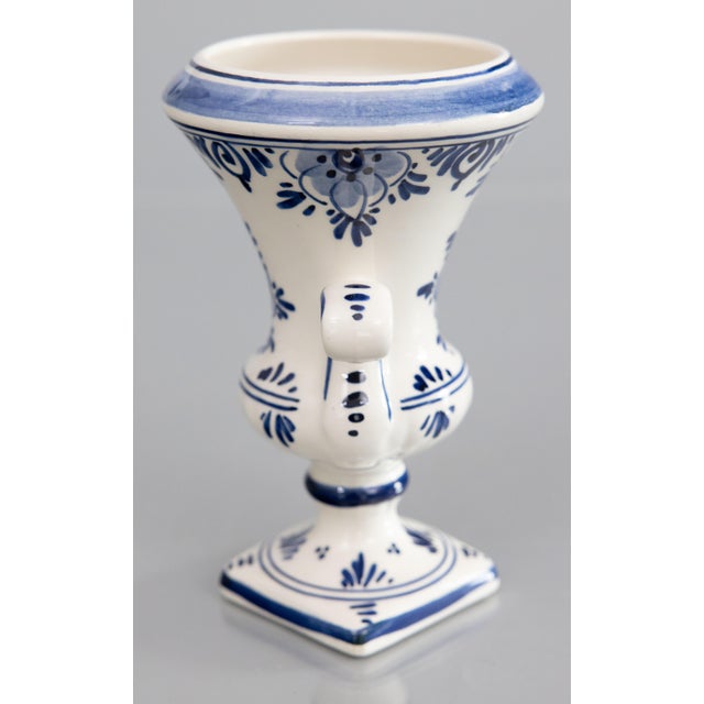 Delft Vintage Dutch Delft Floral Urn Vase For Sale - Image 4 of 9