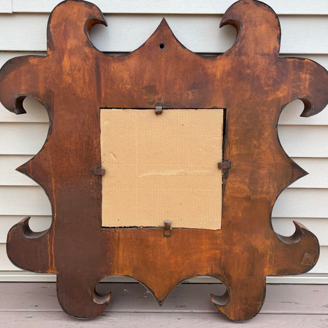 Copper Folk Art Metal Industrial Mirror For Sale - Image 8 of 9