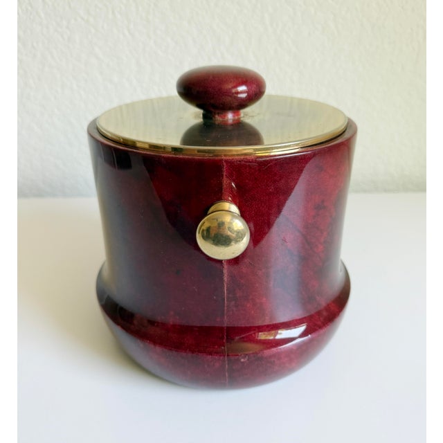 Aldo Tura Oxblood Lacquered Goat Skin Ice Bucket, Italy, 1960s For Sale - Image 10 of 16
