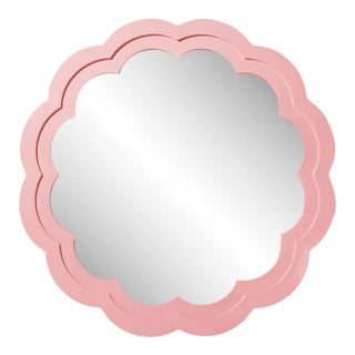 Fleur Home Audubon Peony Circle Mirror in Pink Punch, 36x36 For Sale