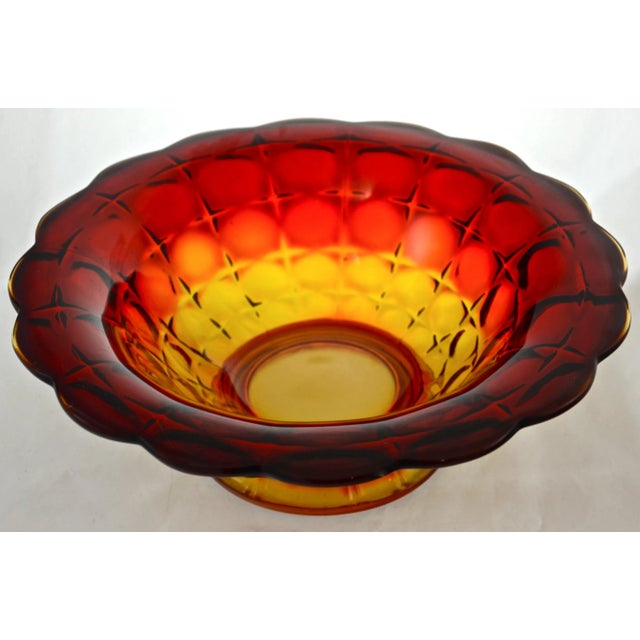 Stunning large vintage eleven inch centerpiece (serving dish) amber to red art glass bowl with a wide scallop rim and...