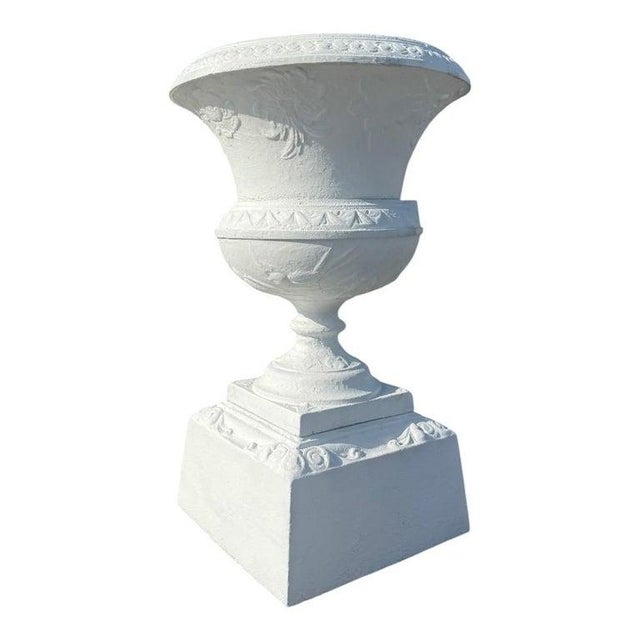 Metal Antique Classical Cast Iron Garden Urn Unsigned C1920 For Sale - Image 7 of 7