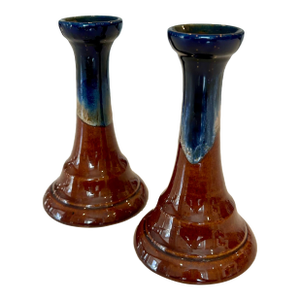 Mid Century Ceramic Drip Glazed Candle Holder, a Pair