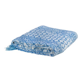 1990s Naivy Indigo Batik Throw For Sale