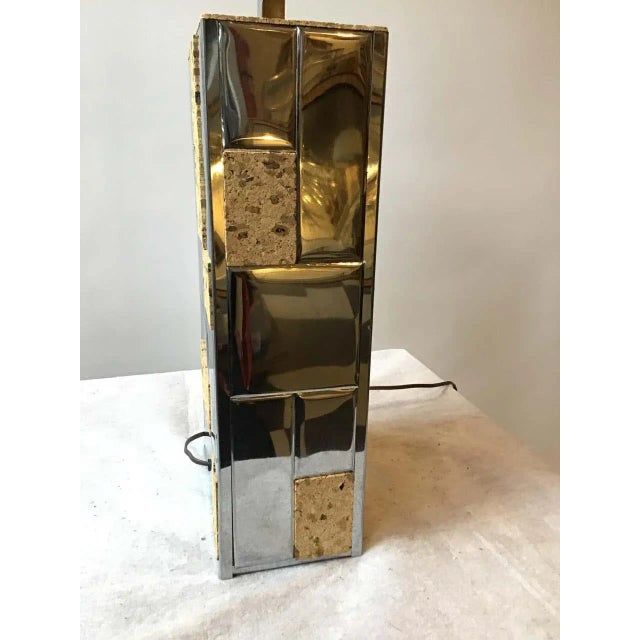 Wood 1970s Paul Evans Cityscape Style Chrome and Cork Table Lamp For Sale - Image 7 of 10