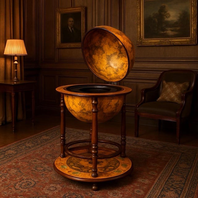 Brown Vintage Globe-Shaped Bar Cabinet, 1980s For Sale - Image 8 of 9