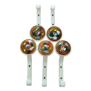 Modernist Enamel Swirl Wall Hooks, 1960s, Set of 5 For Sale