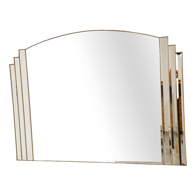 Vintage Art Deco Style Stepped Bevelled Mirror with Brass Trim, 1980s For Sale