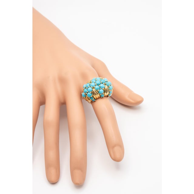 Modern 1960s Vintage 18k Yellow Gold Persian Turquoise Dome Ring, Size 5.75 For Sale - Image 3 of 10