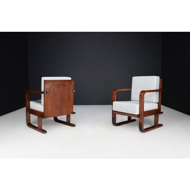 Wood Set of Art Deco Armchairs in Oak Bentwood and New Upholstery, Austria, 1930s For Sale - Image 7 of 16
