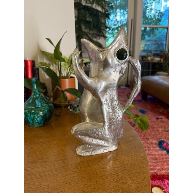 Metal Stamped Authentic- Vintage 1979 Arthur Court Aluminum Frog Pitcher With Jade Green Eyes For Sale - Image 7 of 12
