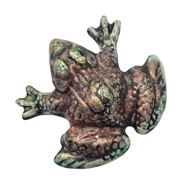 Margie Hughto Studio Signed Iridescent Ceramic Frog Sculptures, Pair, 4" For Sale - Image 11 of 18