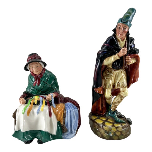 1980s Royal Doulton "Silks and Ribbons and the Pied Piper" Figurines - Set of 2 For Sale