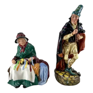 1980s Royal Doulton "Silks and Ribbons and the Pied Piper" Figurines - Set of 2