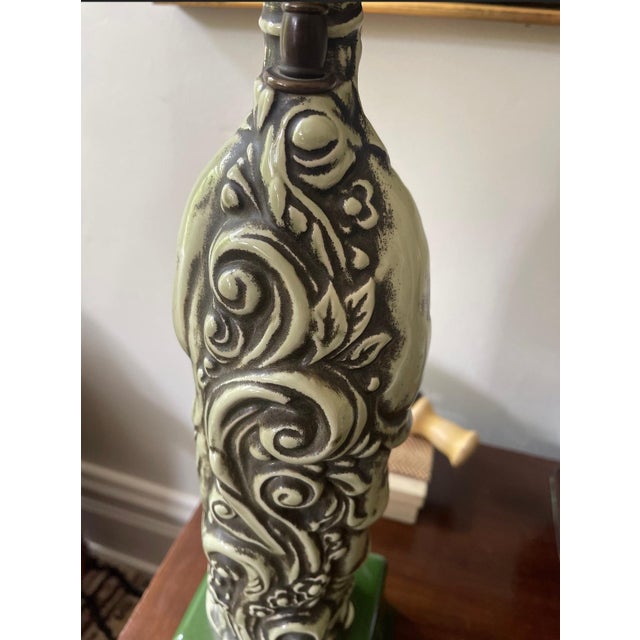 Ceramic Vintage Green Asian Fu Lu Shou Deity Scholar Lamp For Sale - Image 7 of 9