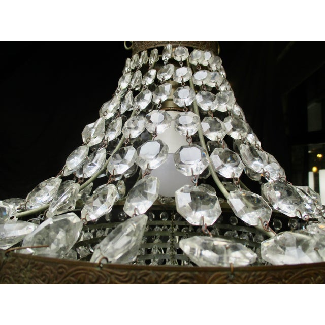 1920s Gilt Brass and Crystal Beaded Basket Chandelier For Sale - Image 4 of 11