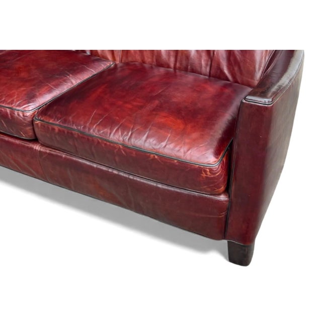 Restored Crate & Barrel Leather Loveseat – Distressed Patina, Solid Wood Frame For Sale - Image 11 of 17