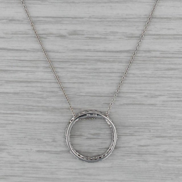 Modern 0.47ctw Diamond Eternity Circle Pendant Necklace 14k Gold 16.25" Cable Chain For Sale - Image 3 of 6