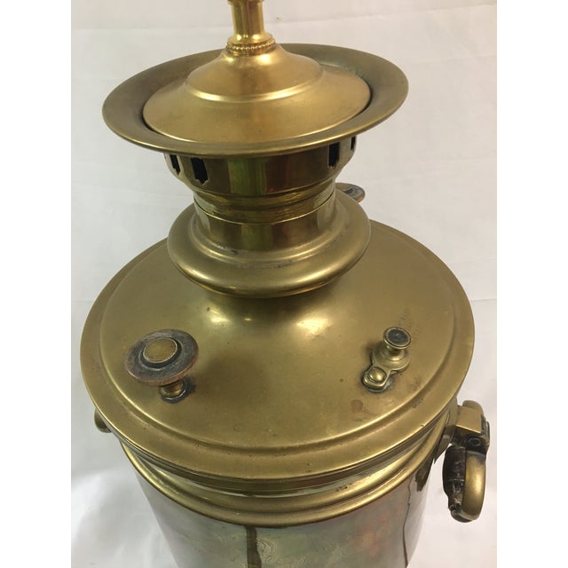 Byzantine 19thc Large Russian Brass Samovar Lamp With Hallmarks With Wooden Handles For Sale - Image 3 of 12