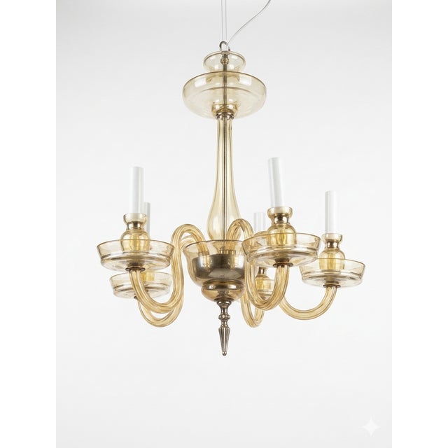 Amber Murano Glass Five-Arm Chandelier, 1960s For Sale - Image 4 of 4