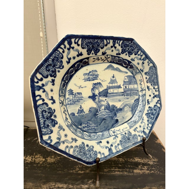 Ceramic Vintage Blue & White Serving Platter For Sale - Image 7 of 8