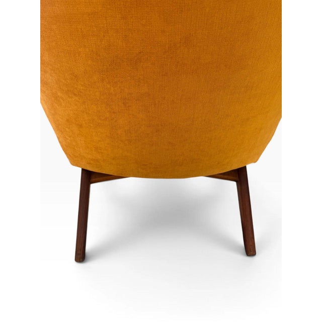 Adrian Pearsall High-Back Lounge Chair | Sculpted Walnut Base & Arm Caps | New Golden Yellow Upholstery | C. 1960s For Sale - Image 9 of 15