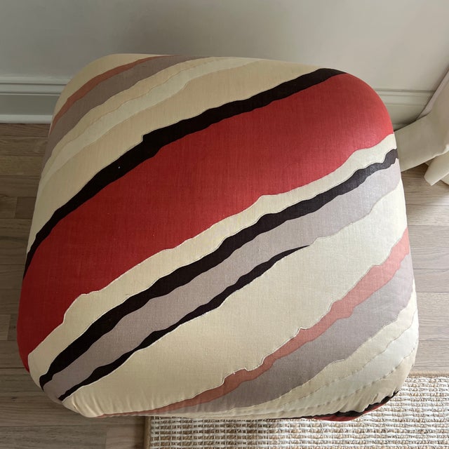 Karl Springer Karl Springer Attributed Soufflé Pouf Ottoman on Casters With Original Quilted Fabric For Sale - Image 4 of 6