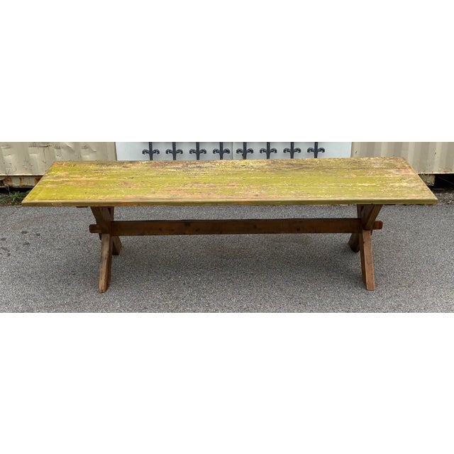 Pine Trestle Base Farmhouse Table For Sale - Image 17 of 18