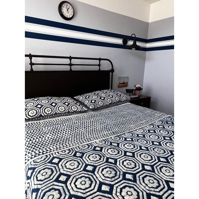 Contemporary Contemporary King Mandir Navy Blue Cotton Quilt For Sale - Image 3 of 5