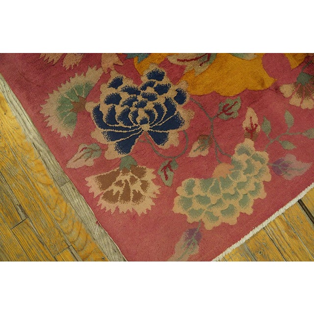 1930s Pink Blush Floral Modern Antique Chinese Art Deco Rug 8' 9" X 11' 4" Handknotted Wool Carpet For Sale In New York - Image 6 of 6