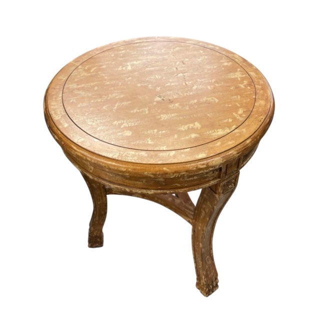 Neoclassical Vintage Neoclassical Distressed Gilt Round Side Table With Inlay Detail For Sale - Image 3 of 12