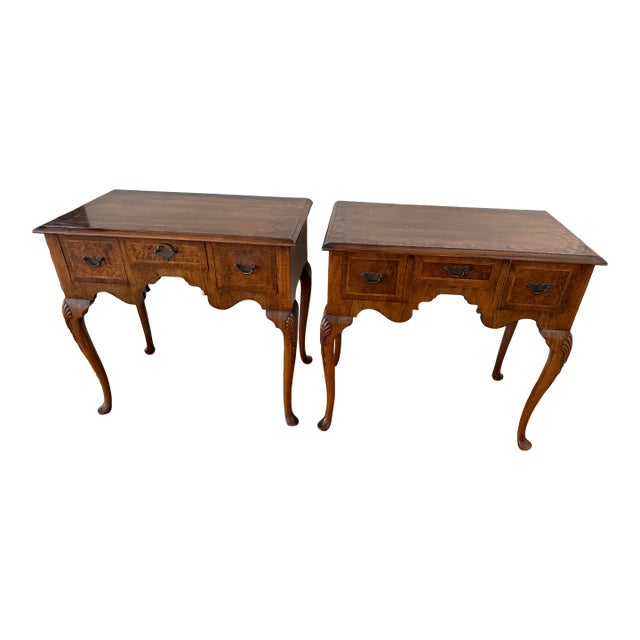 English Georgian Style Burl Lowboy Table or Chest, A Pair For Sale