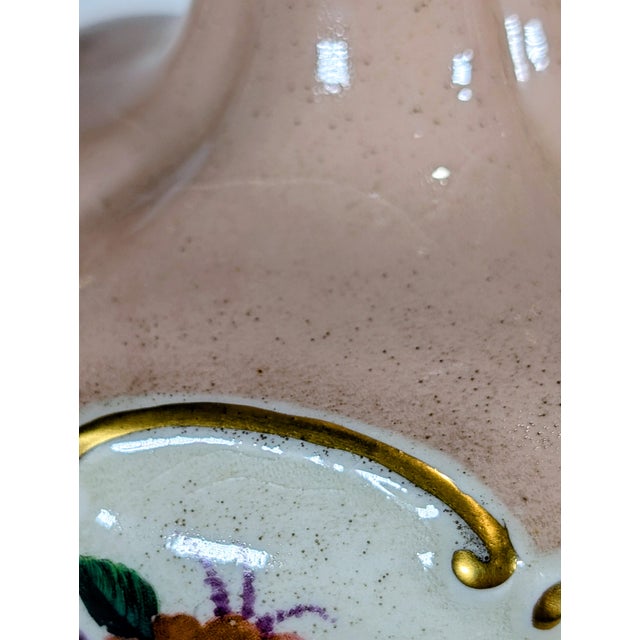 Vintage Pair of Porcelain Mantel Vases, Pink Porcelain, Mid-Century St Regis, Floral Gold Gilt, Excellent 12" For Sale - Image 10 of 12