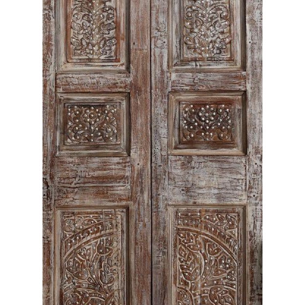 Antique Carved Wood Doors With Metal Accents – Vintage Hinged or Sliding Barn Door 80x36 For Sale - Image 4 of 7