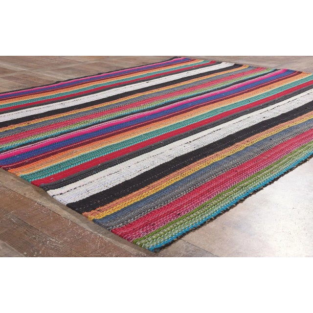 Textile Late 20th Century Vintage Rainbow Stripe Kilim Rug, 05'08 X 07'01 For Sale - Image 7 of 10