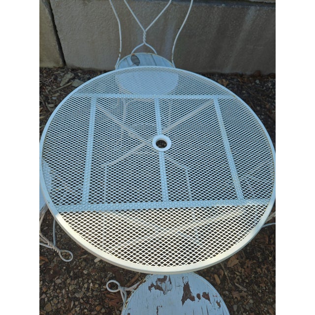 White Vintage Wrought Iron Outdoor Patio Table & 4 Chairs For Sale - Image 8 of 12