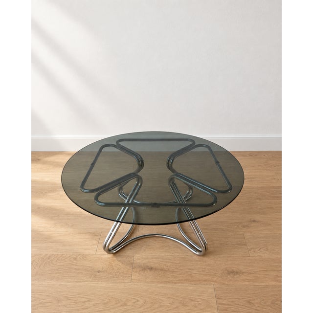 1970s Vintage Bauhaus Space Age Coffee Table in Smoked Glass and Chrome, 1970s For Sale - Image 5 of 9